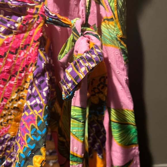 Farm Rio Mixed Print MIDI Dress XL V Pink Foliage and Beaded Macaws - Picture 4 of 11